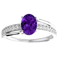 Lab Created 1 1/2 Carat Oval Shape Gemstone and Diamond Ring Sterling Silver