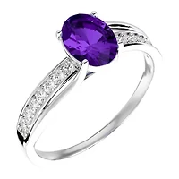Lab Created 1 1/2 Carat Oval Shape Gemstone and Diamond Ring Sterling Silver
