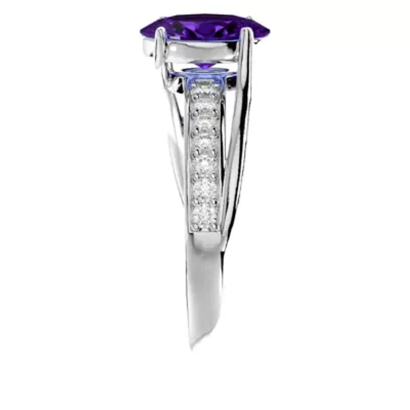 Lab Created 1 1/2 Carat Oval Shape Gemstone and Diamond Ring Sterling Silver