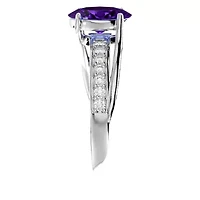 Lab Created 1 1/2 Carat Oval Shape Gemstone and Diamond Ring Sterling Silver