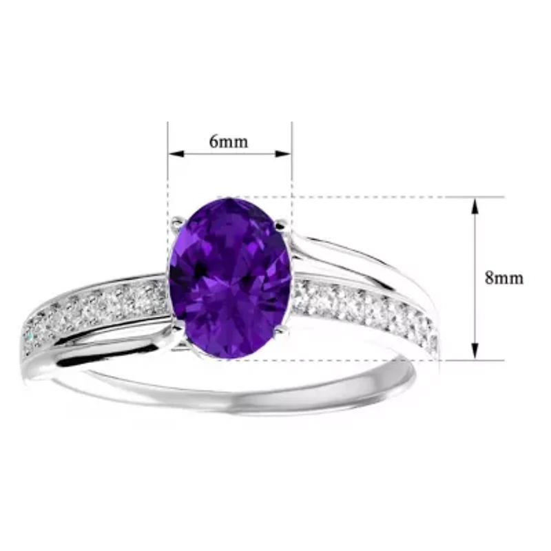 Lab Created 1 1/2 Carat Oval Shape Gemstone and Diamond Ring Sterling Silver