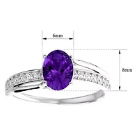 Lab Created 1 1/2 Carat Oval Shape Gemstone and Diamond Ring Sterling Silver