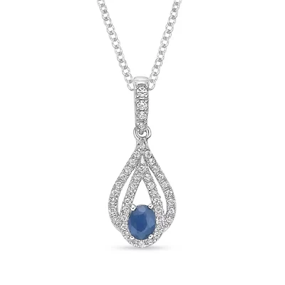 10K White Gold Sapphire and 1/5 ct. t.w. Diamond Pendant Necklace