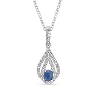 10K White Gold Sapphire and 1/5 ct. t.w. Diamond Pendant Necklace