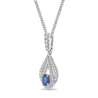 10K White Gold Sapphire and 1/5 ct. t.w. Diamond Pendant Necklace