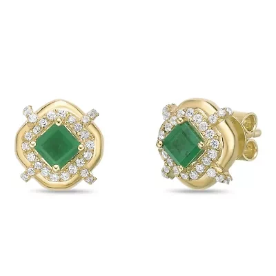 10K Gold Emerald and 1/5 ct. t.w. Diamond Stud Earrings