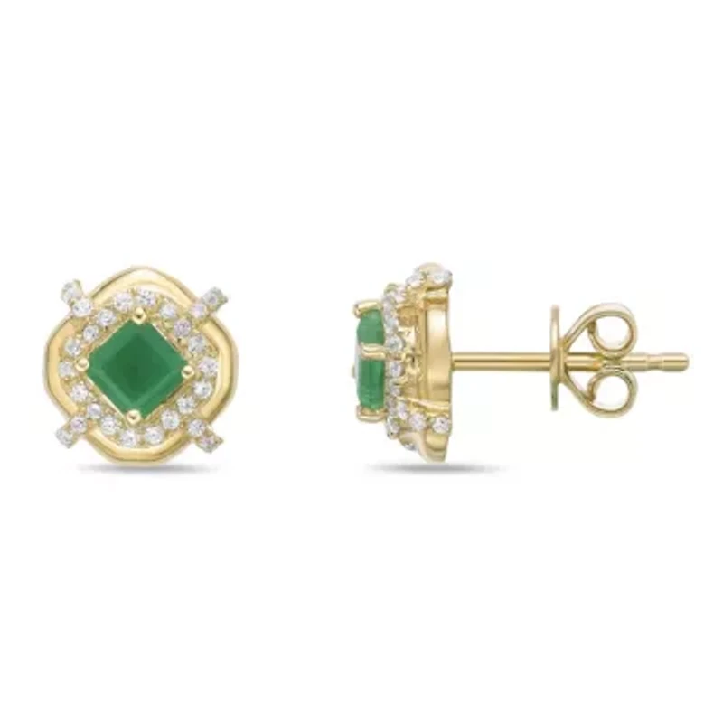 10K Gold Emerald and 1/5 ct. t.w. Diamond Stud Earrings