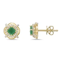 10K Gold Emerald and 1/5 ct. t.w. Diamond Stud Earrings