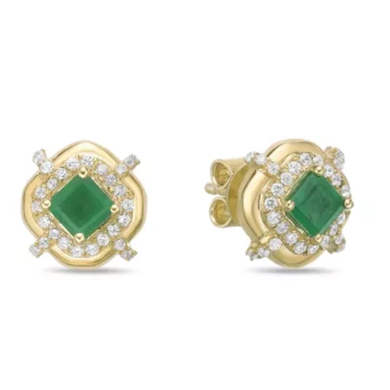 10K Gold Emerald and 1/5 ct. t.w. Diamond Stud Earrings