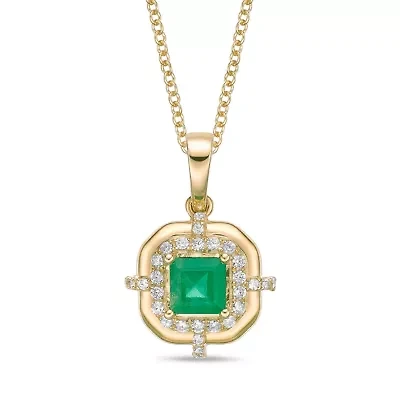 10K Gold Emerald and 1/5 ct. t.w. Diamond Pendant Necklace