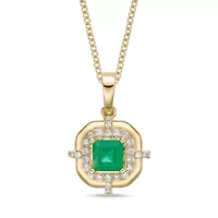 10K Gold Emerald and 1/5 ct. t.w. Diamond Pendant Necklace