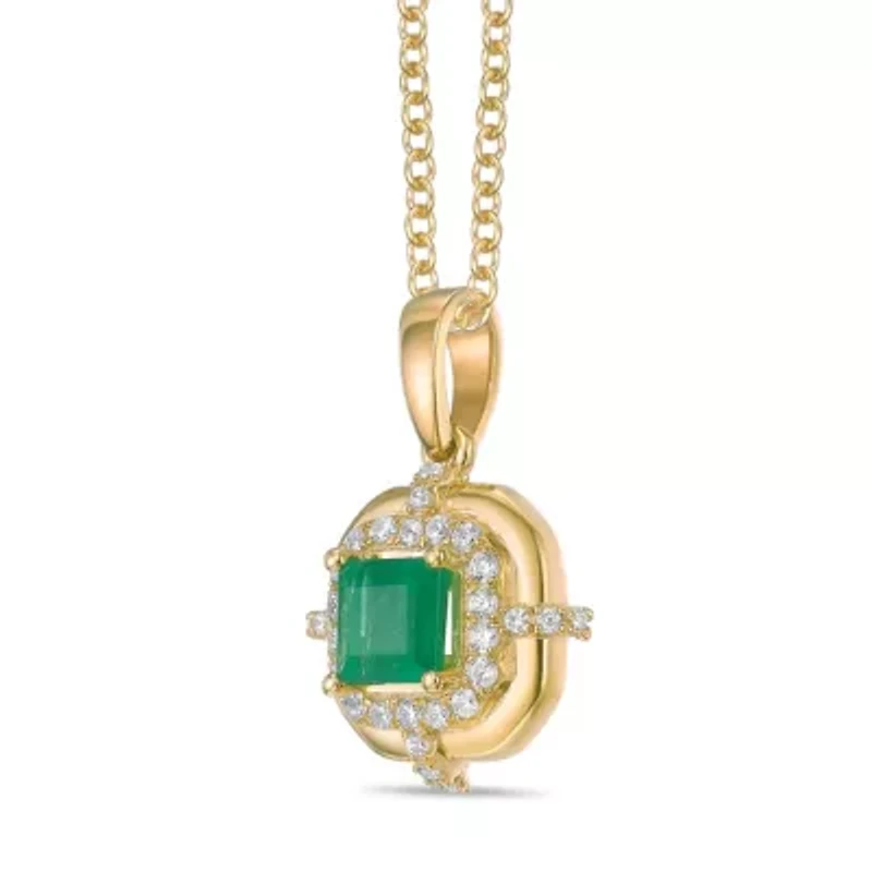 10K Gold Emerald and 1/5 ct. t.w. Diamond Pendant Necklace