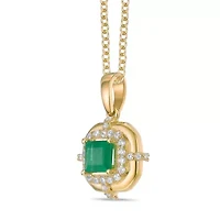 10K Gold Emerald and 1/5 ct. t.w. Diamond Pendant Necklace