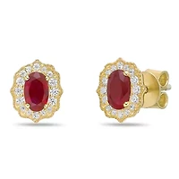 10K Gold Ruby and 1/8 ct. t.w. Diamond Stud Earrings