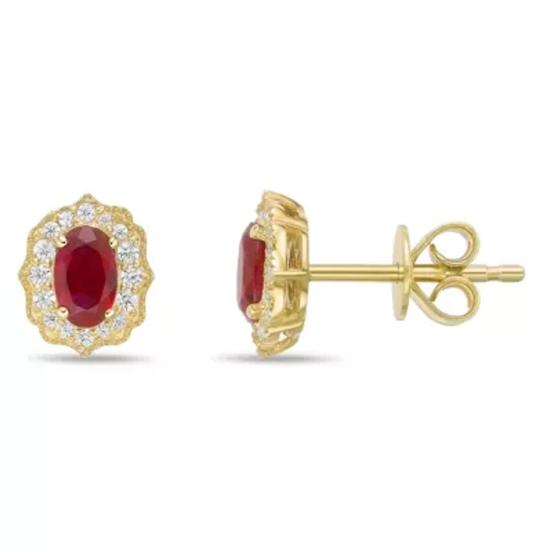 10K Gold Ruby and 1/8 ct. t.w. Diamond Stud Earrings
