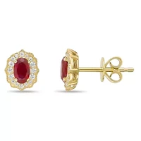 10K Gold Ruby and 1/8 ct. t.w. Diamond Stud Earrings