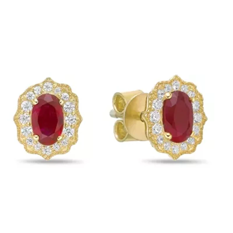 10K Gold Ruby and 1/8 ct. t.w. Diamond Stud Earrings
