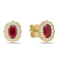 10K Gold Ruby and 1/8 ct. t.w. Diamond Stud Earrings