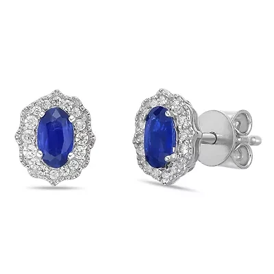 10K White Gold Sapphire and 1/8 ct. t.w. Diamond Stud Earrings