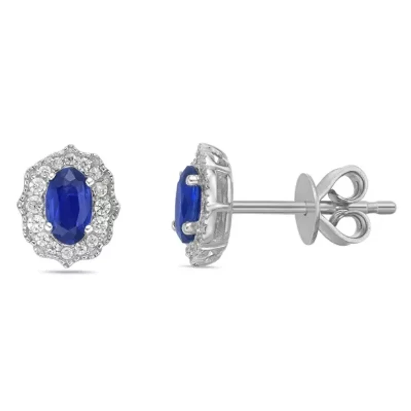 10K White Gold Sapphire and 1/8 ct. t.w. Diamond Stud Earrings