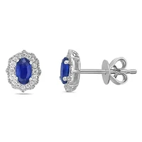 10K White Gold Sapphire and 1/8 ct. t.w. Diamond Stud Earrings