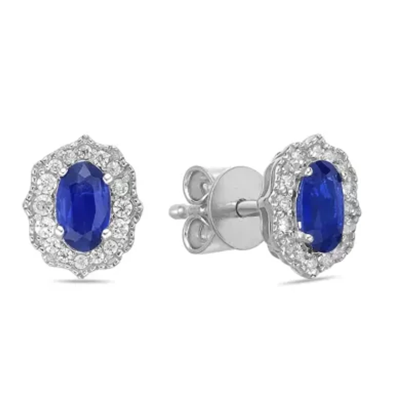 10K White Gold Sapphire and 1/8 ct. t.w. Diamond Stud Earrings