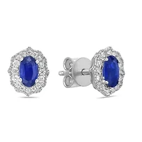 10K White Gold Sapphire and 1/8 ct. t.w. Diamond Stud Earrings