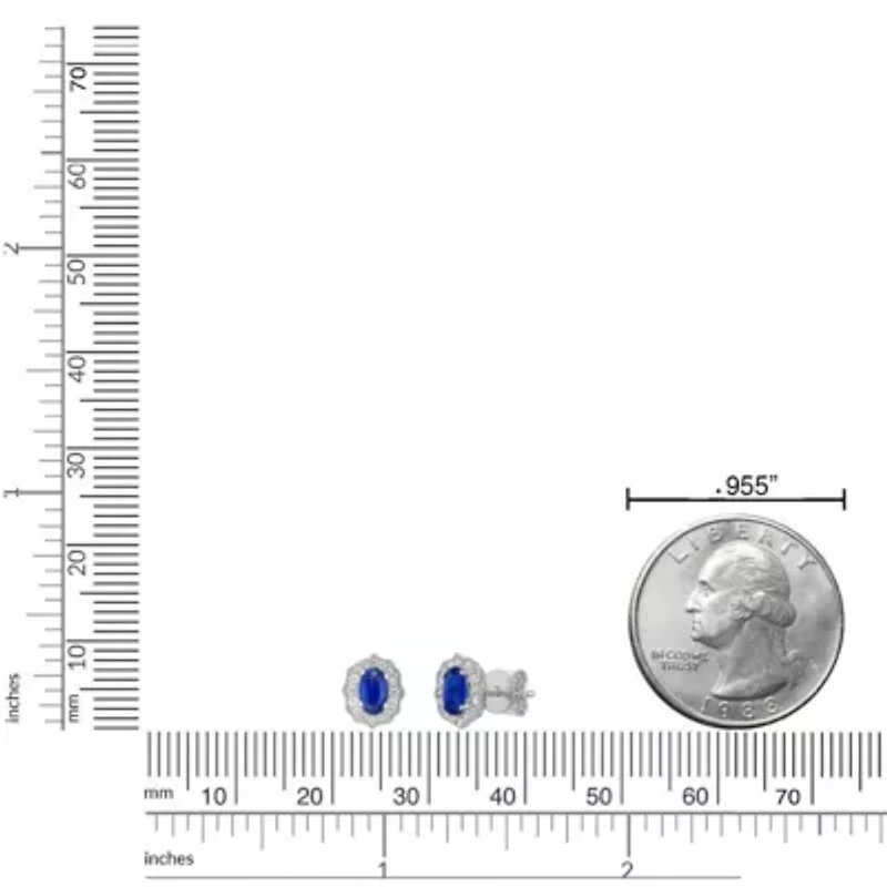 10K White Gold Sapphire and 1/8 ct. t.w. Diamond Stud Earrings