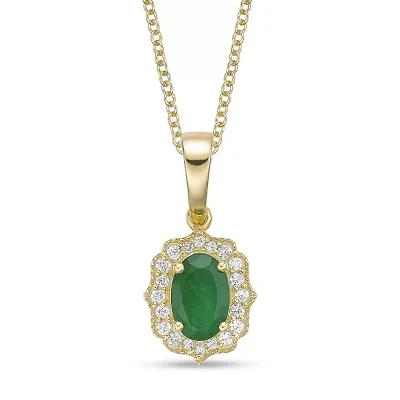 10K Gold Emerald and 1/10 ct. t.w. Diamond Pendant Necklace