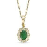 10K Gold Emerald and 1/10 ct. t.w. Diamond Pendant Necklace