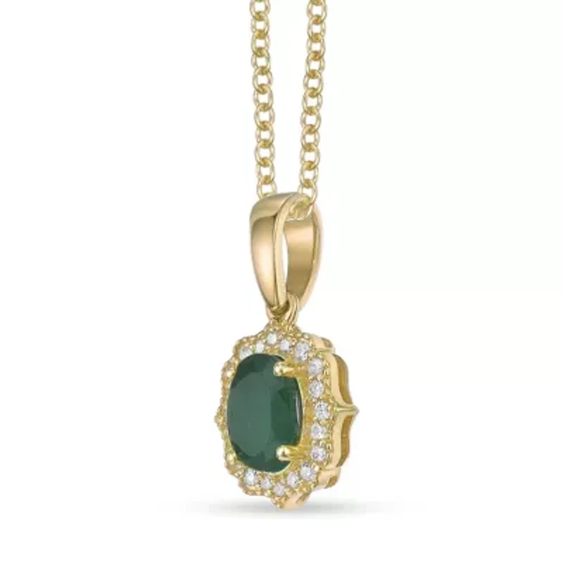 10K Gold Emerald and 1/10 ct. t.w. Diamond Pendant Necklace