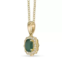 10K Gold Emerald and 1/10 ct. t.w. Diamond Pendant Necklace
