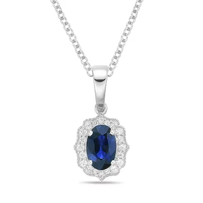 10K White Gold Sapphire and 1/10 ct. t.w. Diamond Pendant Necklace