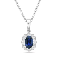 10K White Gold Sapphire and 1/10 ct. t.w. Diamond Pendant Necklace