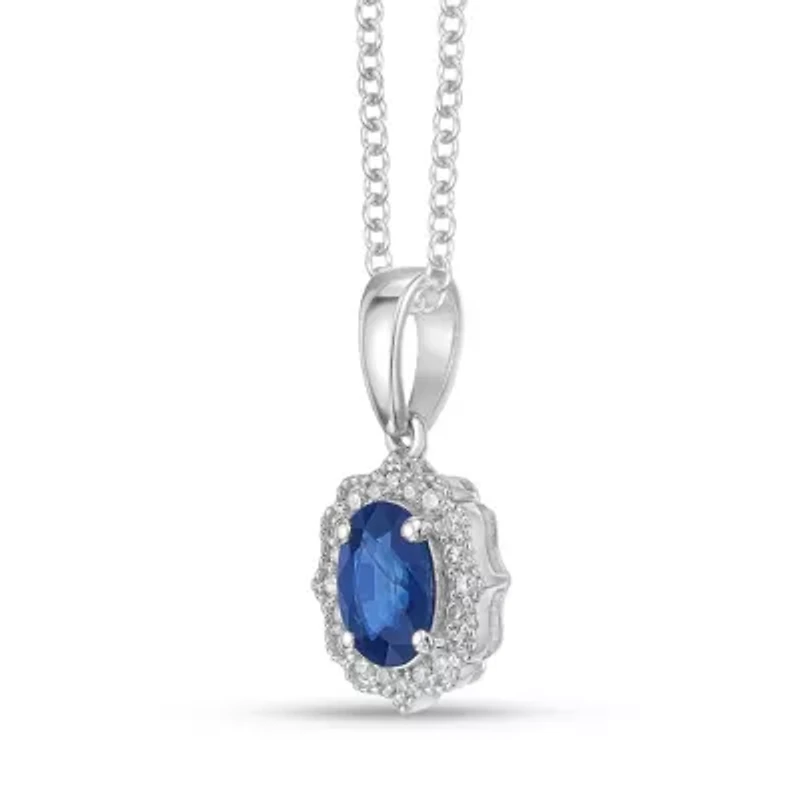 10K White Gold Sapphire and 1/10 ct. t.w. Diamond Pendant Necklace