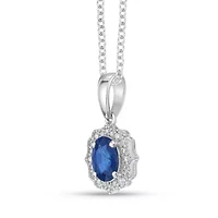10K White Gold Sapphire and 1/10 ct. t.w. Diamond Pendant Necklace