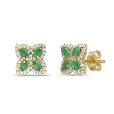 10K Gold Emerald and 1/4 ct. t.w. Diamond Stud Earrings