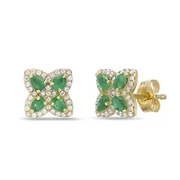 10K Gold Emerald and 1/4 ct. t.w. Diamond Stud Earrings