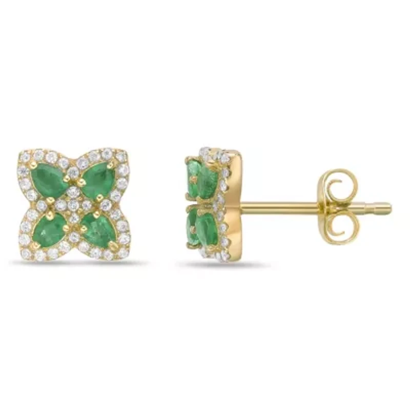 10K Gold Emerald and 1/4 ct. t.w. Diamond Stud Earrings