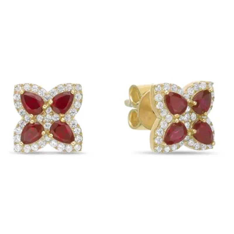 10K Gold Ruby and 1/4 ct. t.w. Diamond Stud Earrings
