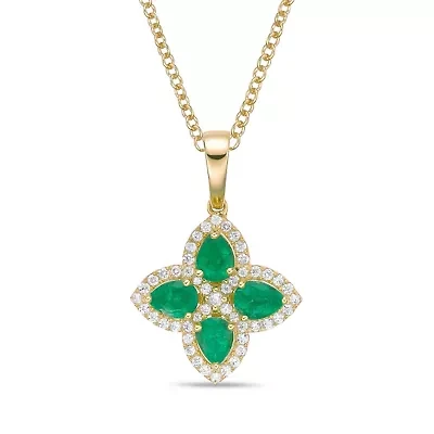 10K Gold Emerald and 1/5 ct. t.w. Diamond Pendant Necklace