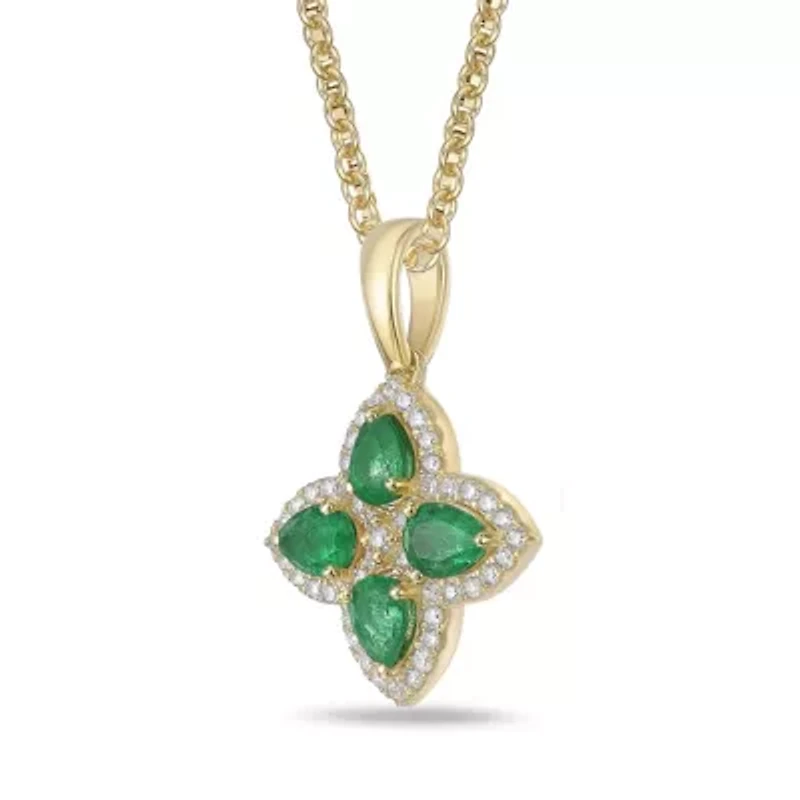 10K Gold Emerald and 1/5 ct. t.w. Diamond Pendant Necklace