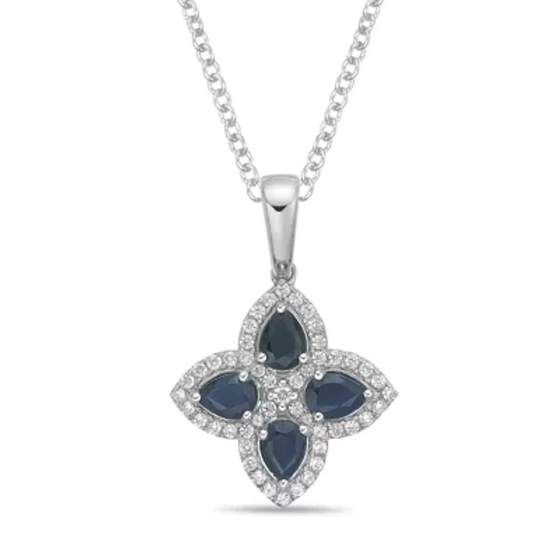 10K White Gold Sapphire and 1/5 ct. t.w. Diamond Pendant Necklace