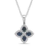 10K White Gold Sapphire and 1/5 ct. t.w. Diamond Pendant Necklace