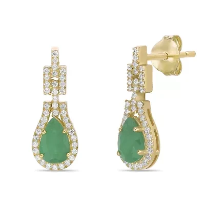 10K Gold Emerald and 1/4 ct. t.w. Diamond Drop Earrings