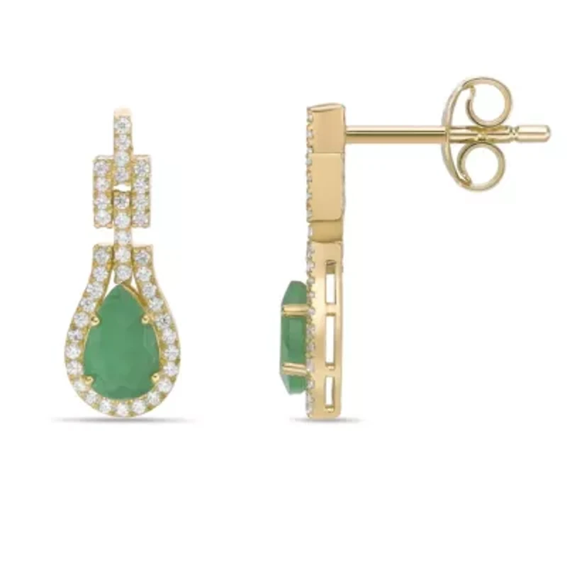 10K Gold Emerald and 1/4 ct. t.w. Diamond Drop Earrings
