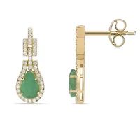 10K Gold Emerald and 1/4 ct. t.w. Diamond Drop Earrings