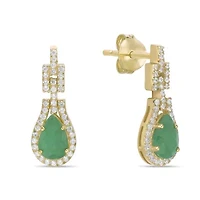 10K Gold Emerald and 1/4 ct. t.w. Diamond Drop Earrings