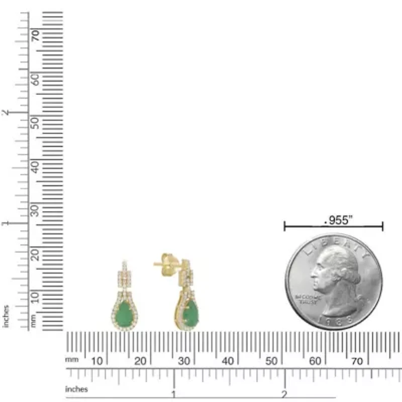 10K Gold Emerald and 1/4 ct. t.w. Diamond Drop Earrings
