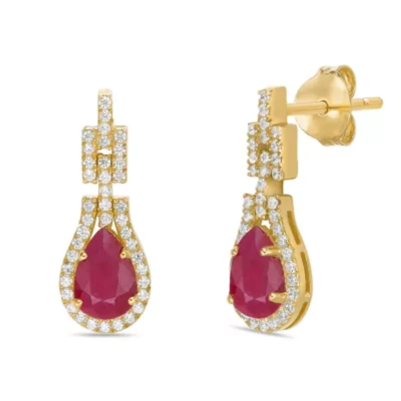 10K Gold Ruby and 1/4 ct. t.w. Diamond Drop Earrings